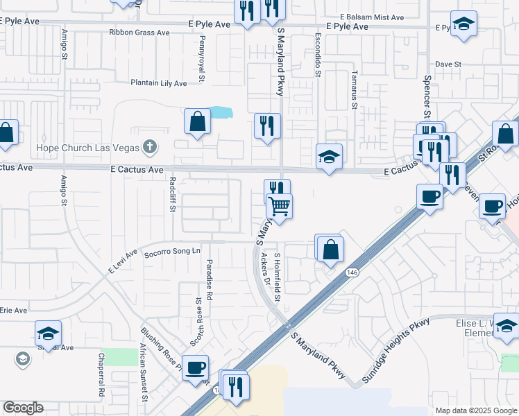 map of restaurants, bars, coffee shops, grocery stores, and more near 1135 Volcanic Garden Court in Las Vegas