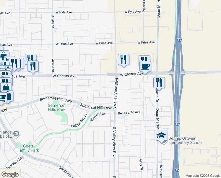 map of restaurants, bars, coffee shops, grocery stores, and more near 10604 Magazzini Court in Las Vegas
