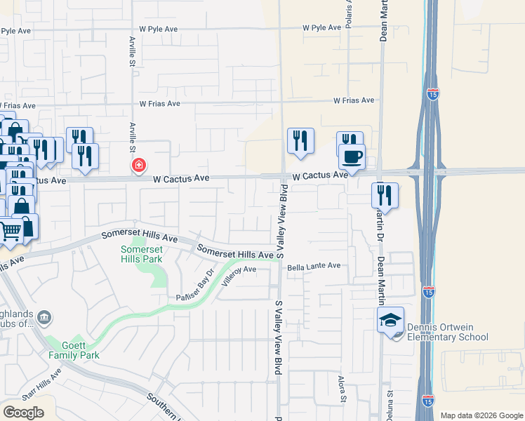 map of restaurants, bars, coffee shops, grocery stores, and more near 3909 Bella Contada Lane in Las Vegas