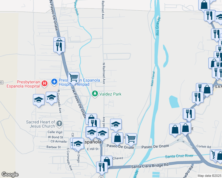 map of restaurants, bars, coffee shops, grocery stores, and more near 502 East Winesap Drive in Española