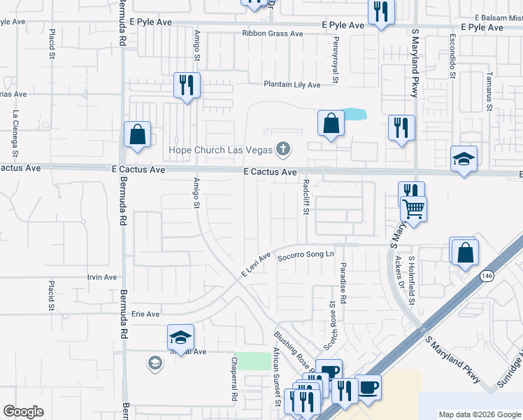 map of restaurants, bars, coffee shops, grocery stores, and more near 10615 Medicine Bow Street in Las Vegas