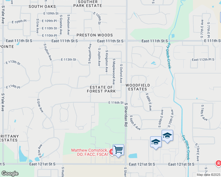 map of restaurants, bars, coffee shops, grocery stores, and more near 6007 East 115th Street in Tulsa