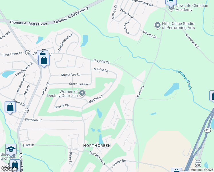 map of restaurants, bars, coffee shops, grocery stores, and more near 1137 Mashie Lane in Rocky Mount