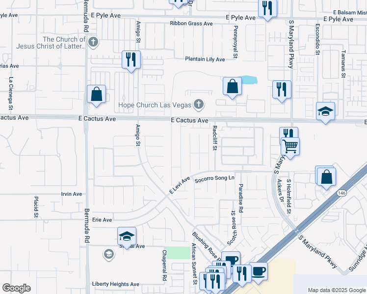 map of restaurants, bars, coffee shops, grocery stores, and more near 10615 Medicine Bow Street in Las Vegas