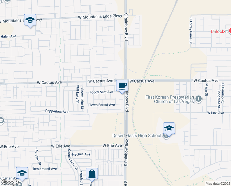 map of restaurants, bars, coffee shops, grocery stores, and more near 6977 Foggy Mist Avenue in Las Vegas