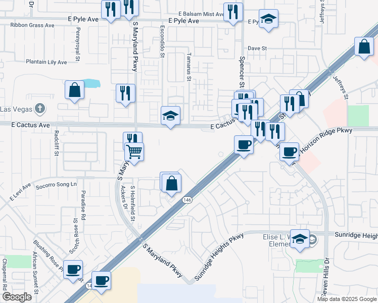 map of restaurants, bars, coffee shops, grocery stores, and more near 3300 Saint Rose Parkway in Henderson