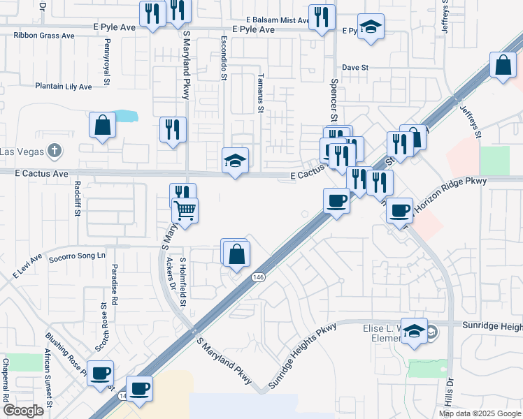 map of restaurants, bars, coffee shops, grocery stores, and more near 3312 Saint Rose Parkway in Henderson