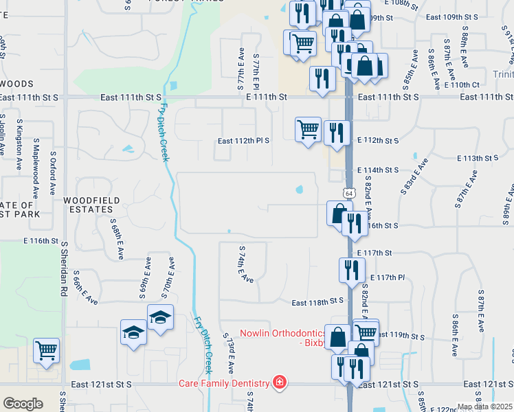 map of restaurants, bars, coffee shops, grocery stores, and more near 11500 Links Boulevard in Bixby