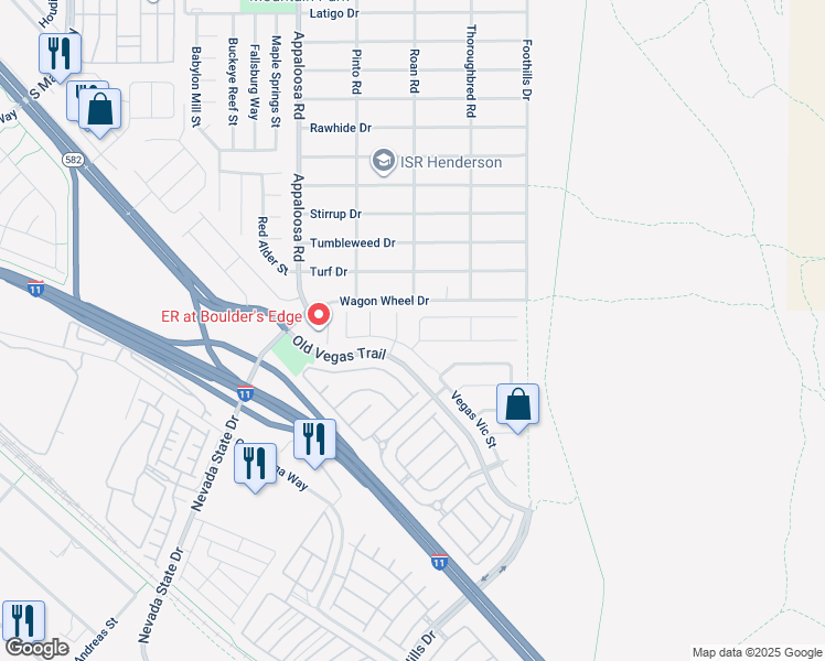 map of restaurants, bars, coffee shops, grocery stores, and more near 2413 Gold Camp Street in Henderson