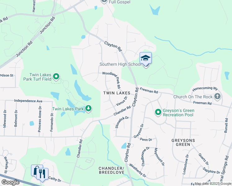 map of restaurants, bars, coffee shops, grocery stores, and more near 3335 Reams Court in Durham