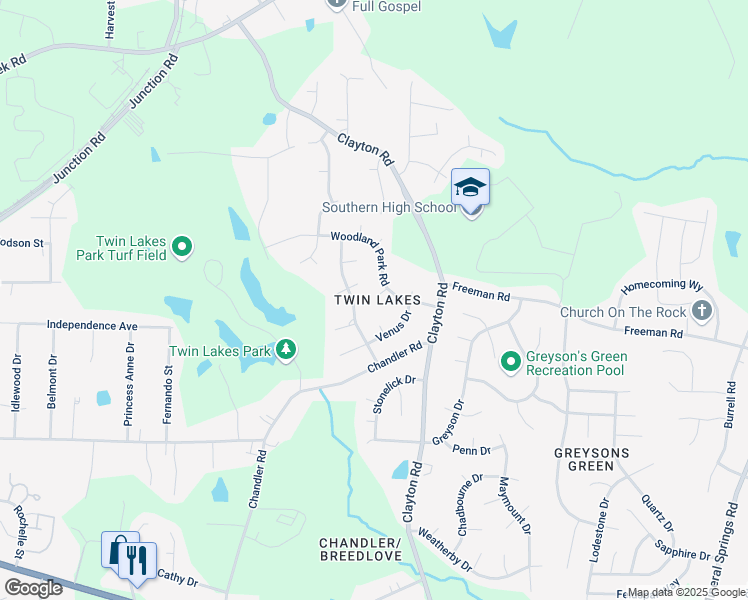 map of restaurants, bars, coffee shops, grocery stores, and more near 3335 Reams Court in Durham