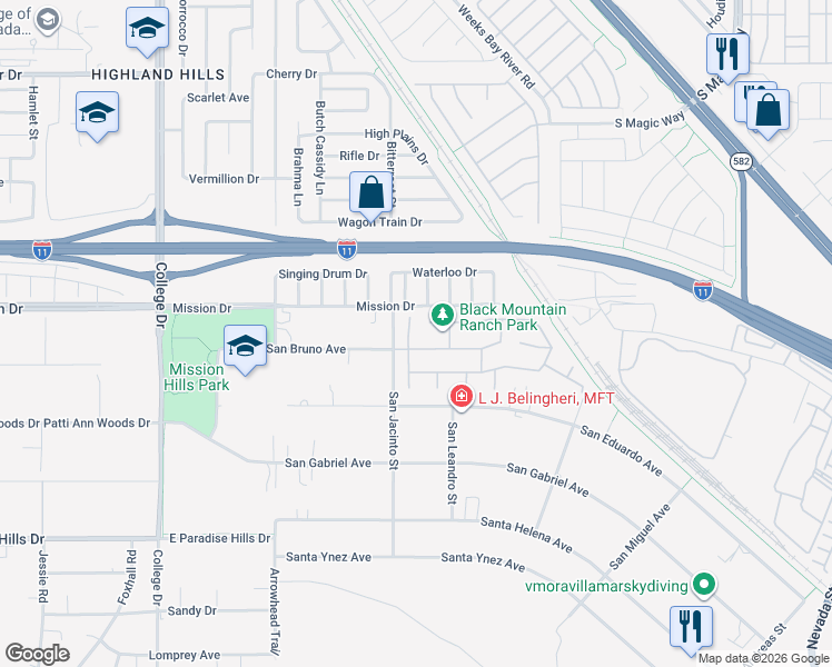 map of restaurants, bars, coffee shops, grocery stores, and more near 1006 Winding Hill in Henderson