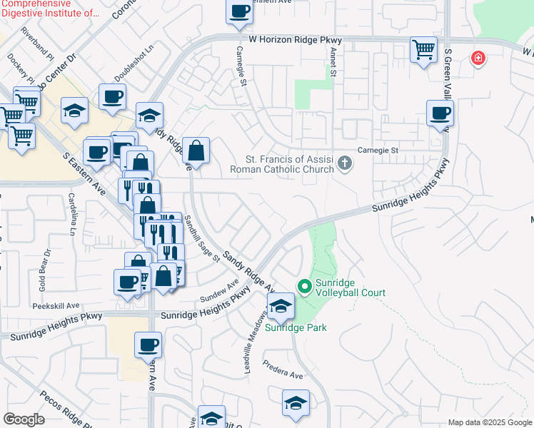 map of restaurants, bars, coffee shops, grocery stores, and more near 2405 Worth Court in Henderson