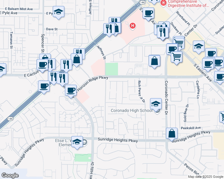 map of restaurants, bars, coffee shops, grocery stores, and more near 849 White Sparrow Street in Henderson