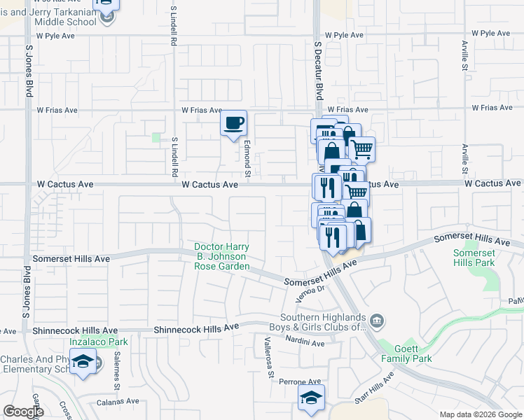 map of restaurants, bars, coffee shops, grocery stores, and more near 5148 Villa Vecchio Court in Las Vegas