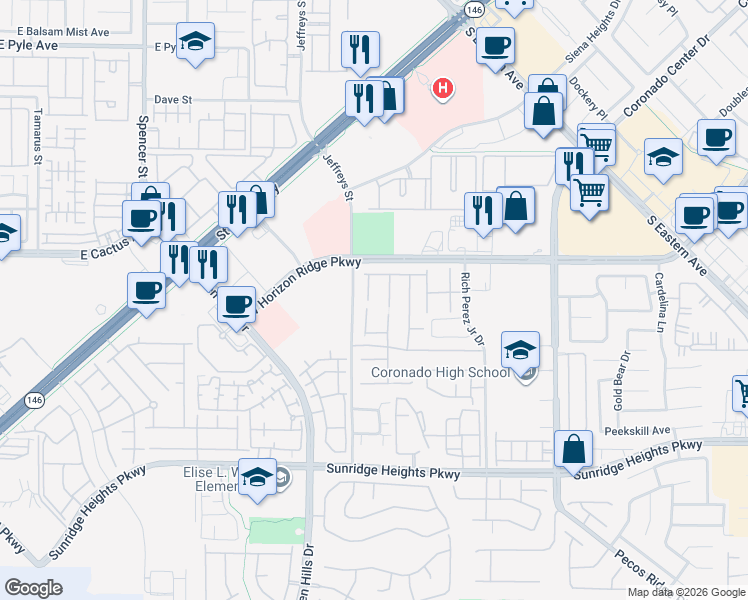 map of restaurants, bars, coffee shops, grocery stores, and more near 849 White Sparrow Street in Henderson