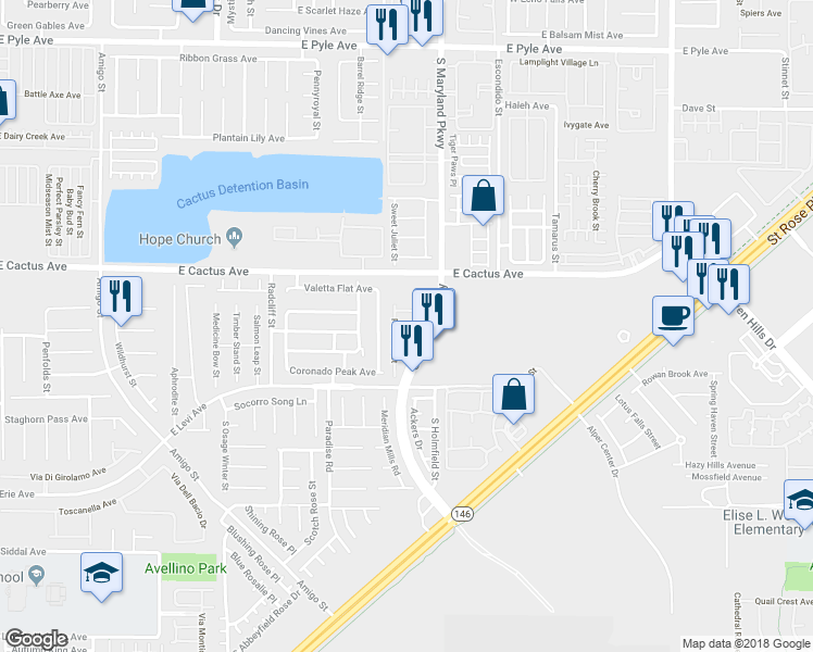 map of restaurants, bars, coffee shops, grocery stores, and more near 1136 Volcanic Garden Court in Las Vegas