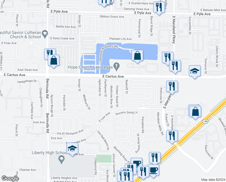 map of restaurants, bars, coffee shops, grocery stores, and more near 10598 Medicine Bow Street in Las Vegas