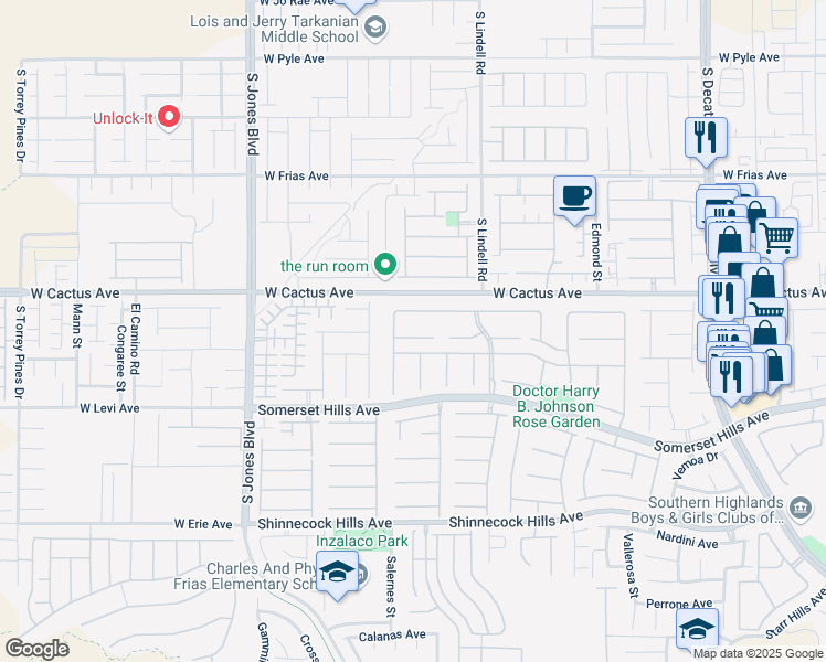 map of restaurants, bars, coffee shops, grocery stores, and more near 5684 Benevento Court in Las Vegas