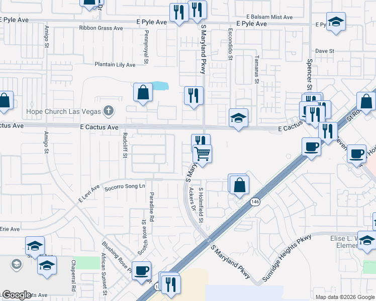 map of restaurants, bars, coffee shops, grocery stores, and more near 1123 Volcanic Garden Court in Las Vegas