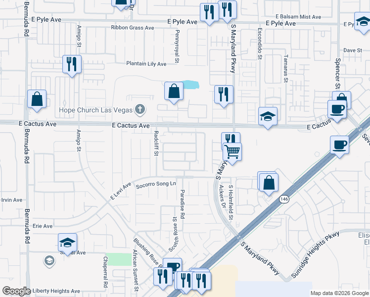 map of restaurants, bars, coffee shops, grocery stores, and more near 989 Grand Cerritos Avenue in Las Vegas