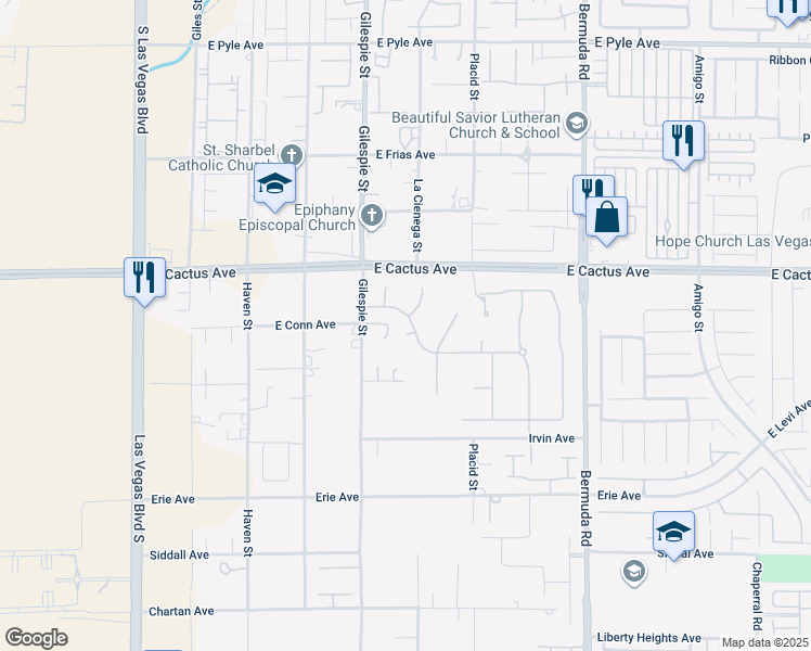 map of restaurants, bars, coffee shops, grocery stores, and more near 225 Bethwick Circle in Las Vegas