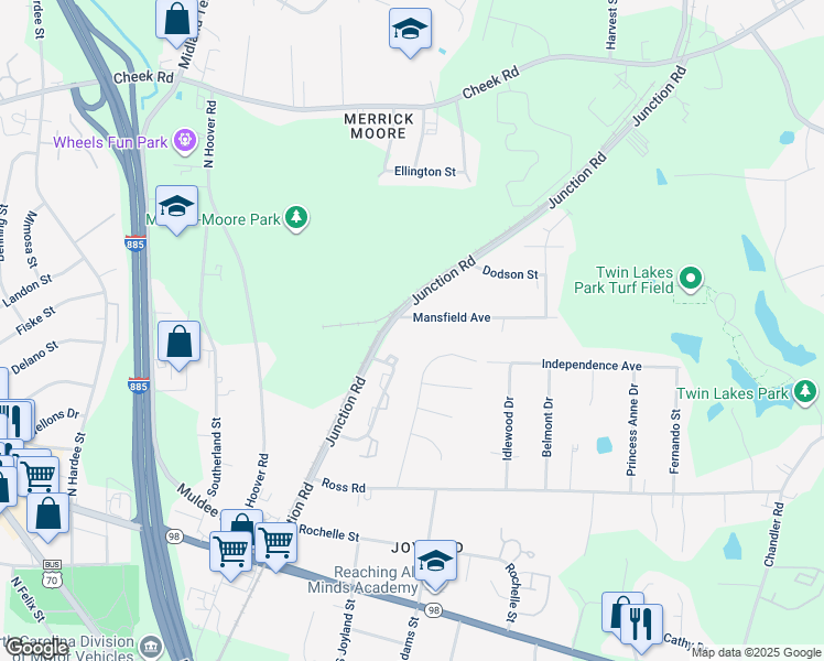 map of restaurants, bars, coffee shops, grocery stores, and more near 2612 Mansfield Avenue in Durham