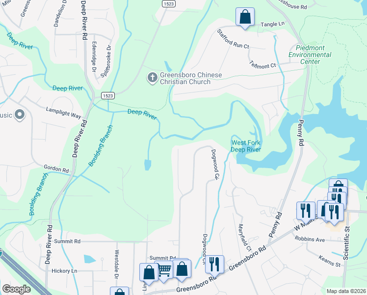 map of restaurants, bars, coffee shops, grocery stores, and more near 529 Dogwood Circle in High Point
