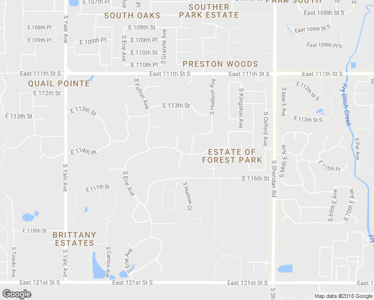 map of restaurants, bars, coffee shops, grocery stores, and more near 11420 South Granite Place in Tulsa