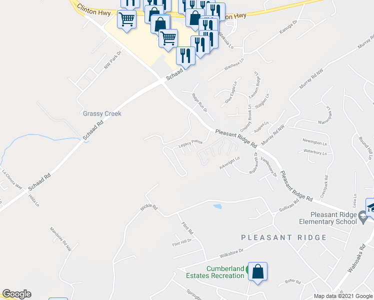 map of restaurants, bars, coffee shops, grocery stores, and more near 3000 Legacy Pointe in Knoxville