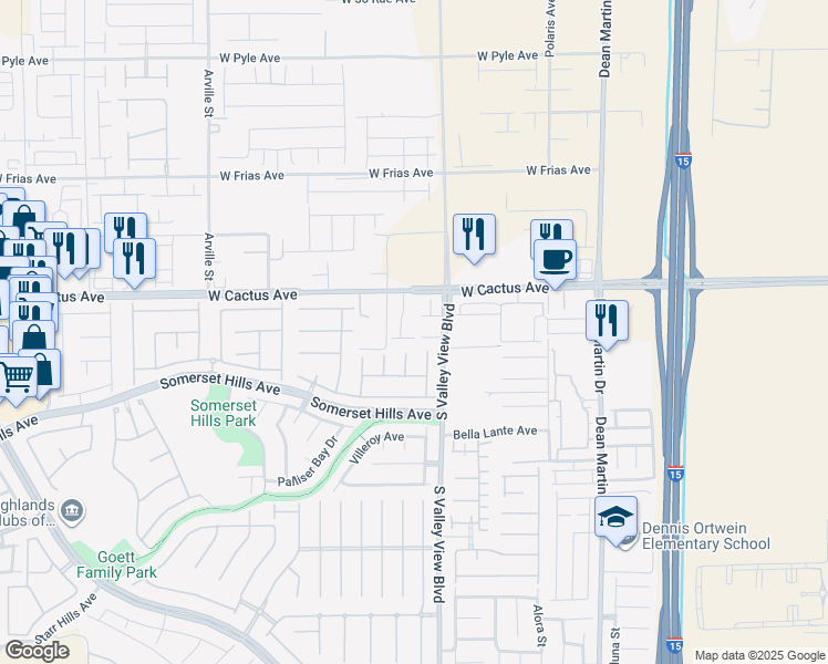 map of restaurants, bars, coffee shops, grocery stores, and more near 3910 Bella Contada Lane in Las Vegas
