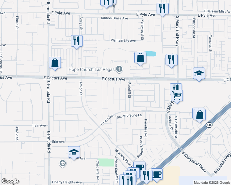 map of restaurants, bars, coffee shops, grocery stores, and more near 10590 Medicine Bow Street in Las Vegas