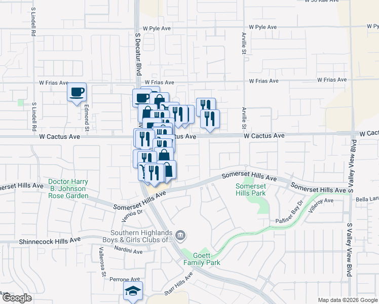 map of restaurants, bars, coffee shops, grocery stores, and more near 4580 Treto Avenue in Las Vegas