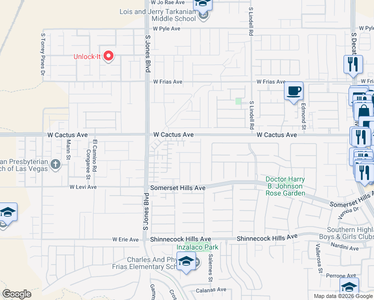 map of restaurants, bars, coffee shops, grocery stores, and more near 5904 Bluthe Bridge Avenue in Las Vegas
