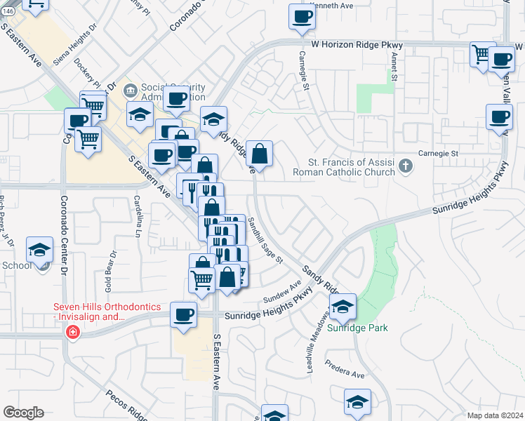 map of restaurants, bars, coffee shops, grocery stores, and more near 901 Sir Winston Street in Henderson