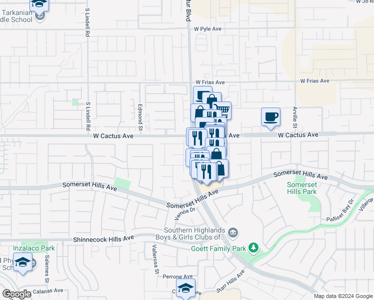 map of restaurants, bars, coffee shops, grocery stores, and more near 10540 Eagle Nest Street in Las Vegas