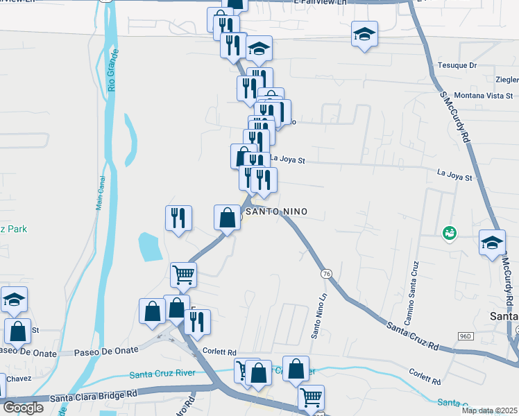 map of restaurants, bars, coffee shops, grocery stores, and more near 600 New Mexico 76 in Española