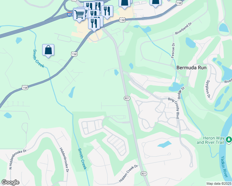 map of restaurants, bars, coffee shops, grocery stores, and more near 316 North Carolina 801 in Advance