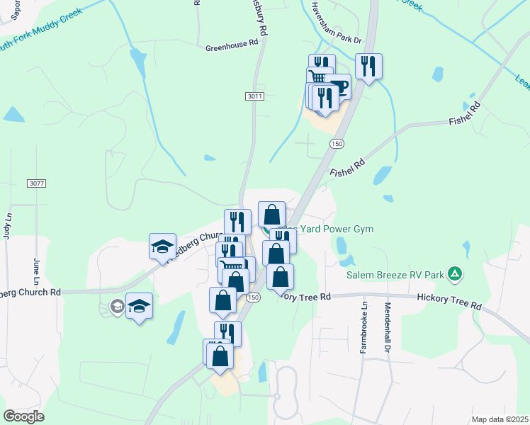 map of restaurants, bars, coffee shops, grocery stores, and more near 545 Friedberg Church Road in Winston-Salem