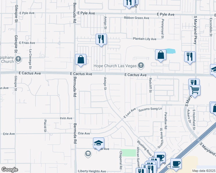 map of restaurants, bars, coffee shops, grocery stores, and more near 10625 Wildhurst Street in Las Vegas