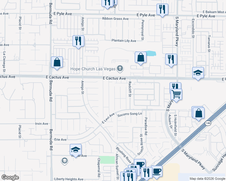 map of restaurants, bars, coffee shops, grocery stores, and more near 10615 Medicine Bow Street in Las Vegas