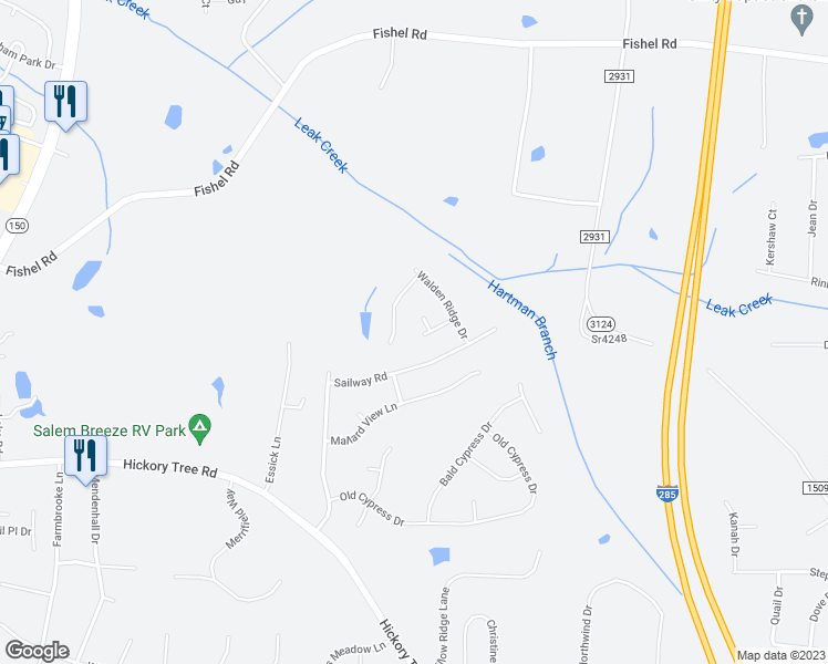 map of restaurants, bars, coffee shops, grocery stores, and more near 315 Teal Drive in Winston-Salem
