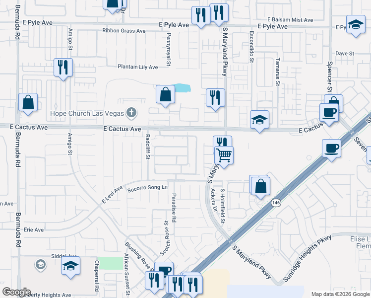 map of restaurants, bars, coffee shops, grocery stores, and more near 10626 Corte Sierra Street in Las Vegas