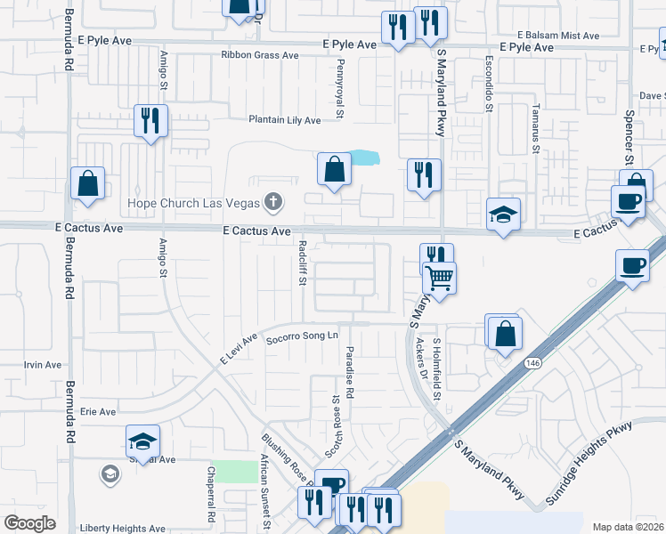 map of restaurants, bars, coffee shops, grocery stores, and more near 989 Grand Cerritos Avenue in Las Vegas