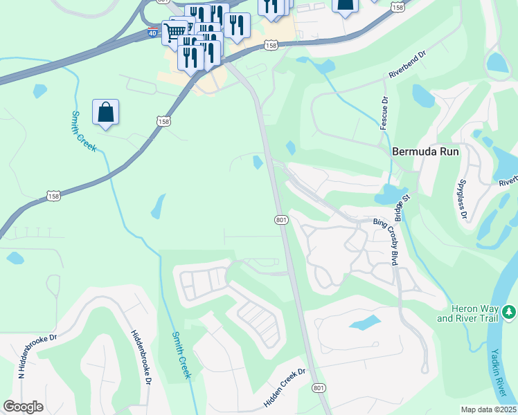 map of restaurants, bars, coffee shops, grocery stores, and more near 316 Highway 801 in Advance