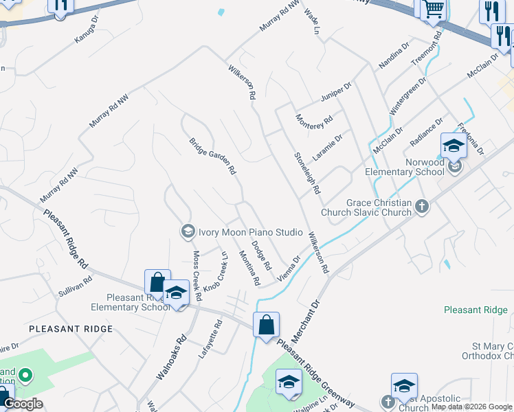 map of restaurants, bars, coffee shops, grocery stores, and more near 5716 Mondale Road in Knoxville