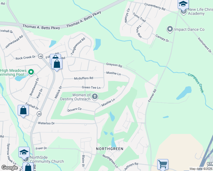 map of restaurants, bars, coffee shops, grocery stores, and more near 1217 Green Tee Lane in Rocky Mount