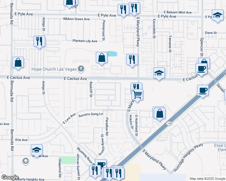 map of restaurants, bars, coffee shops, grocery stores, and more near 1043 Monte De Oro Avenue in Las Vegas