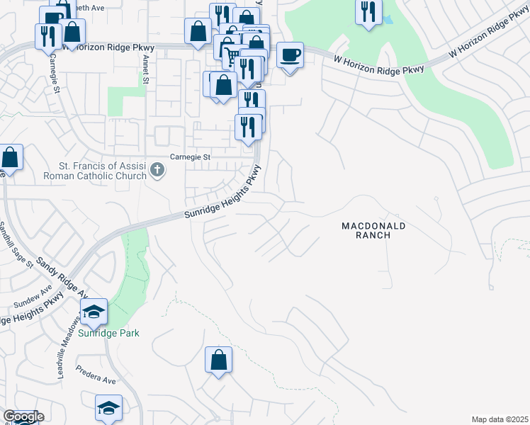map of restaurants, bars, coffee shops, grocery stores, and more near 2216 Sky Pointe Ridge Drive in Henderson