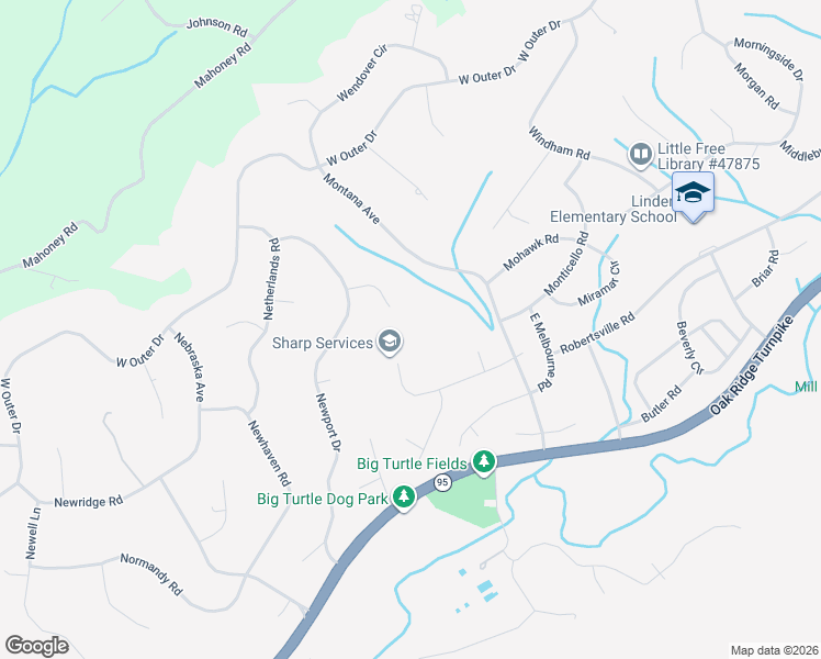 map of restaurants, bars, coffee shops, grocery stores, and more near 128 Mockingbird Lane in Oak Ridge